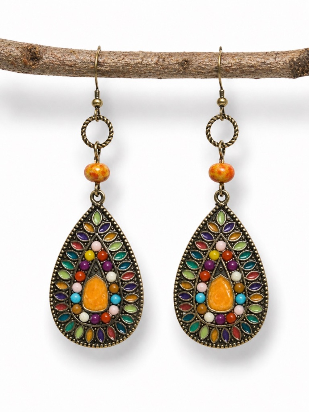 Boho Colorful Teardrop Earrings, Mosaic Dangle, Statement